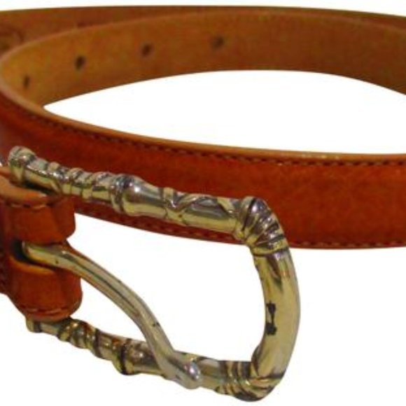 *Talbots Camel Golden Brown Croc Bamboo Motif Silver Accents Belt - Picture 2 of 4